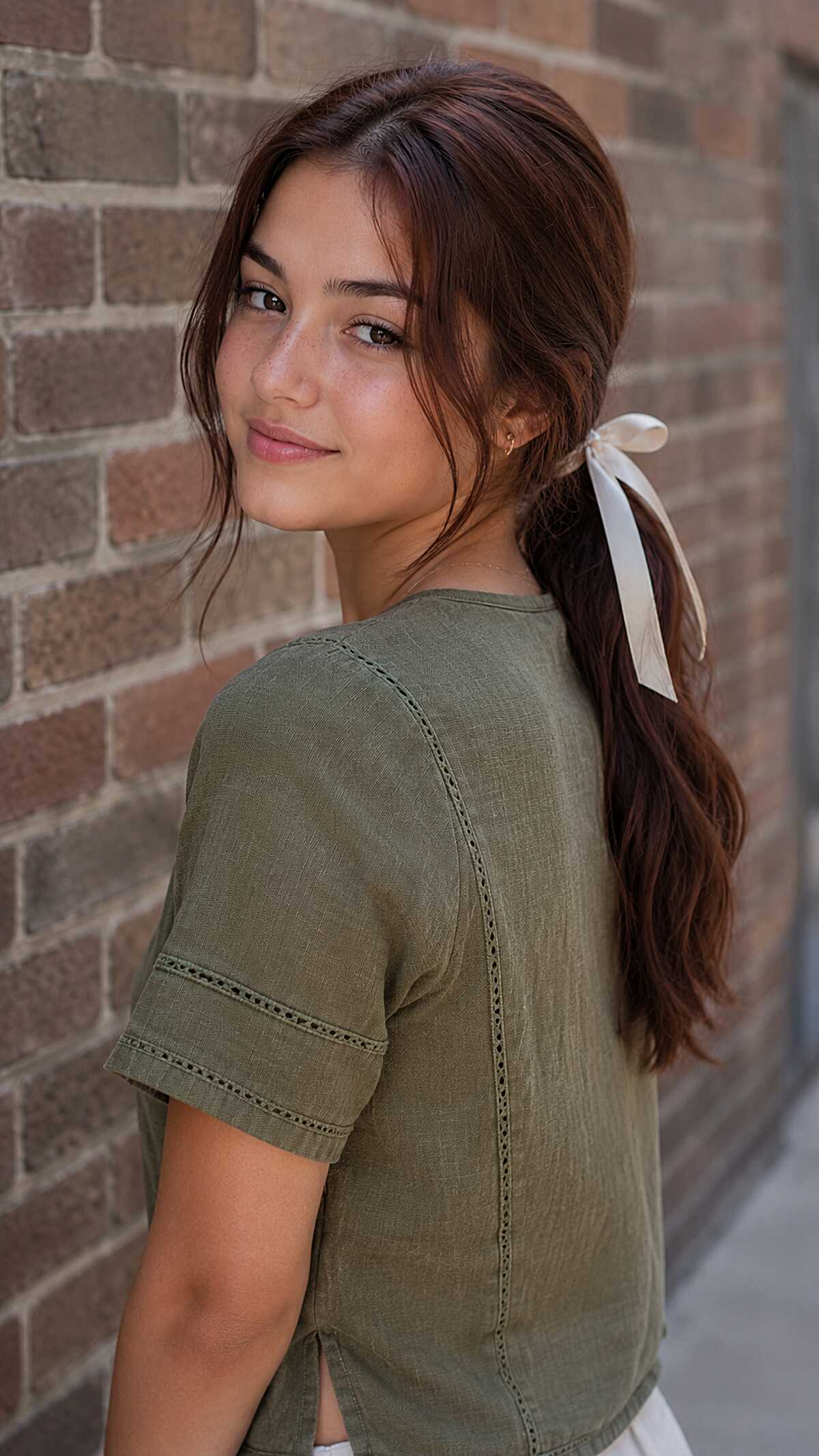 Ribbon-Tied Low Ponytail with Loose Front Pieces