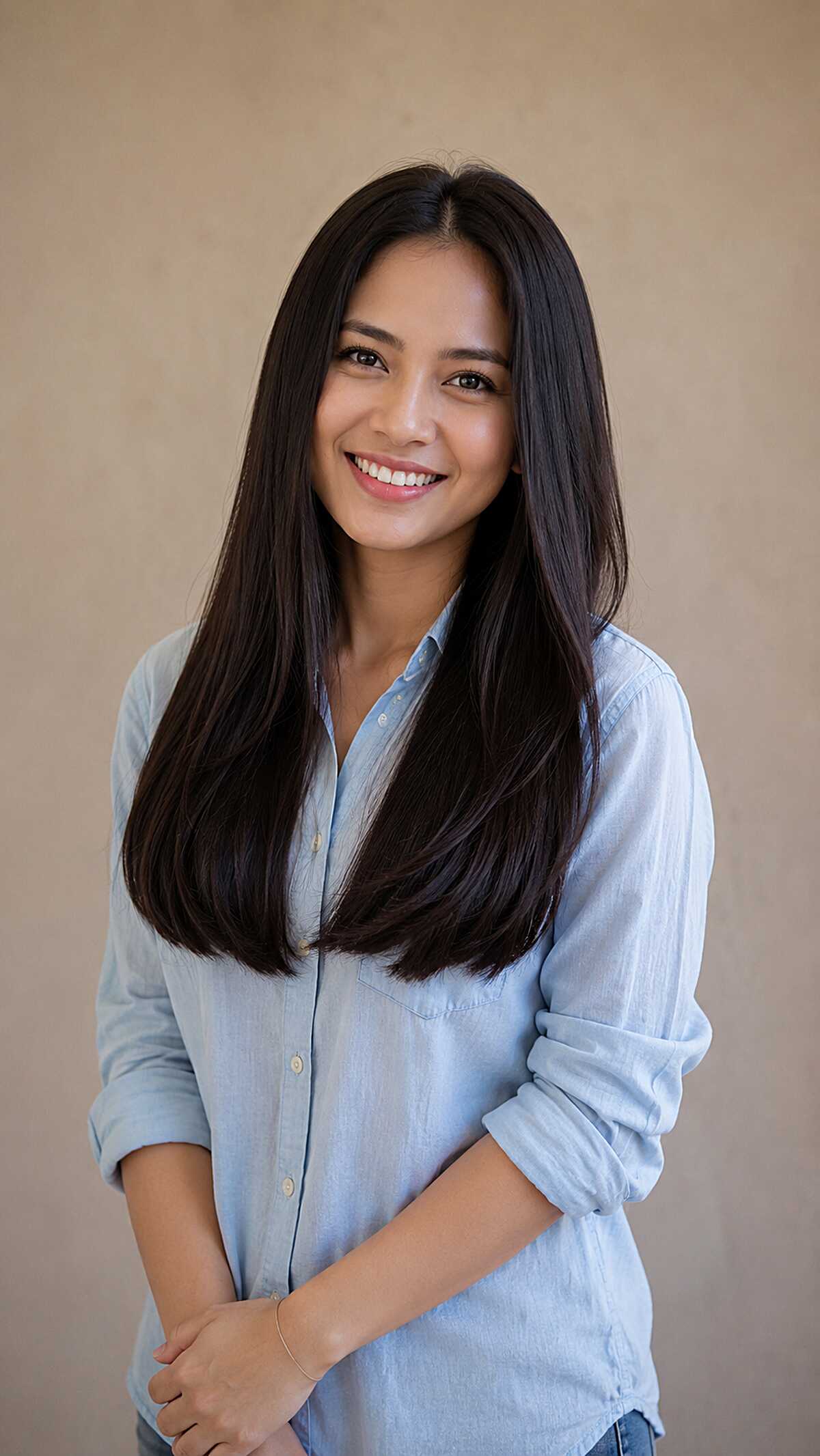 Sleek Dark Brunette with Barely-There Inward Ends