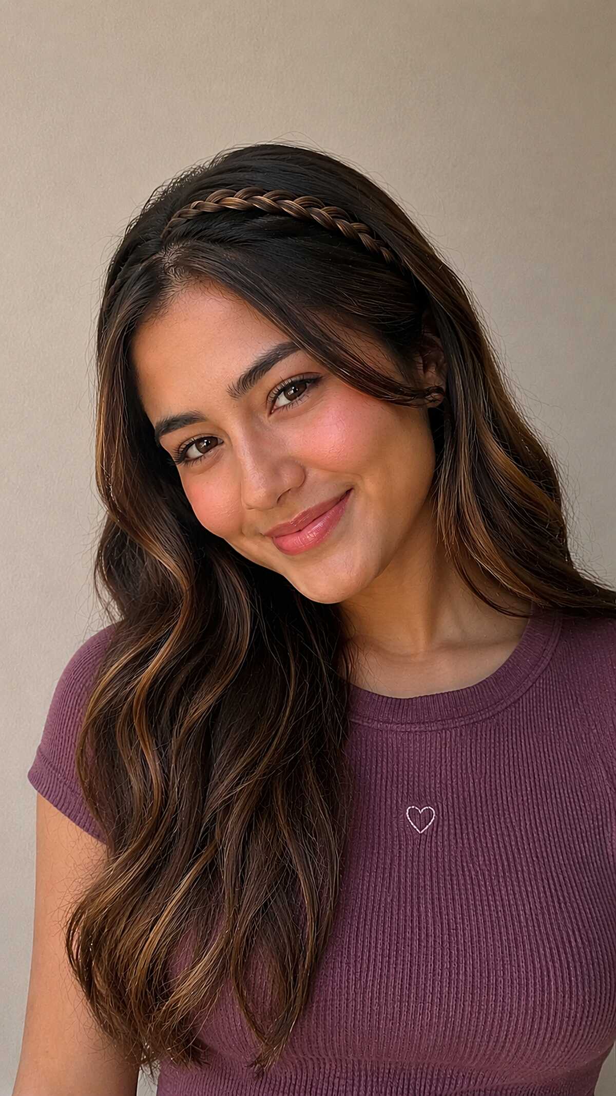 Thin Braided Crown on Loose Brunette Waves