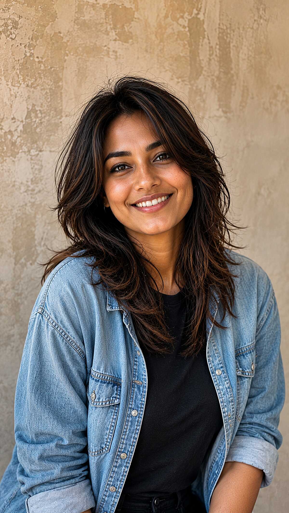 Tousled Mid-Length Brunette with Razor-Cut Layers