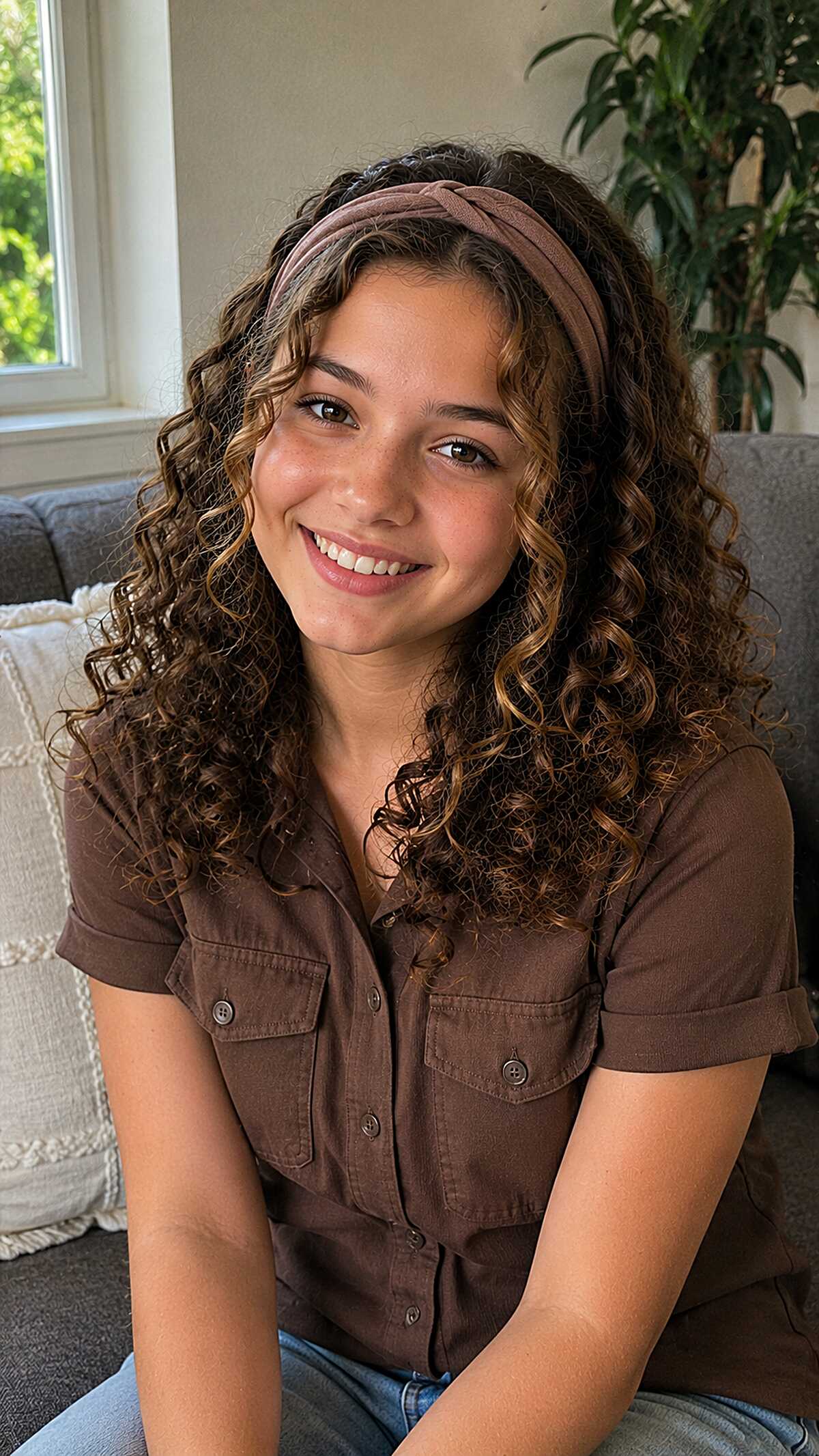 Twisted Fabric Headband on Loose Curls That Need Zero Restyling