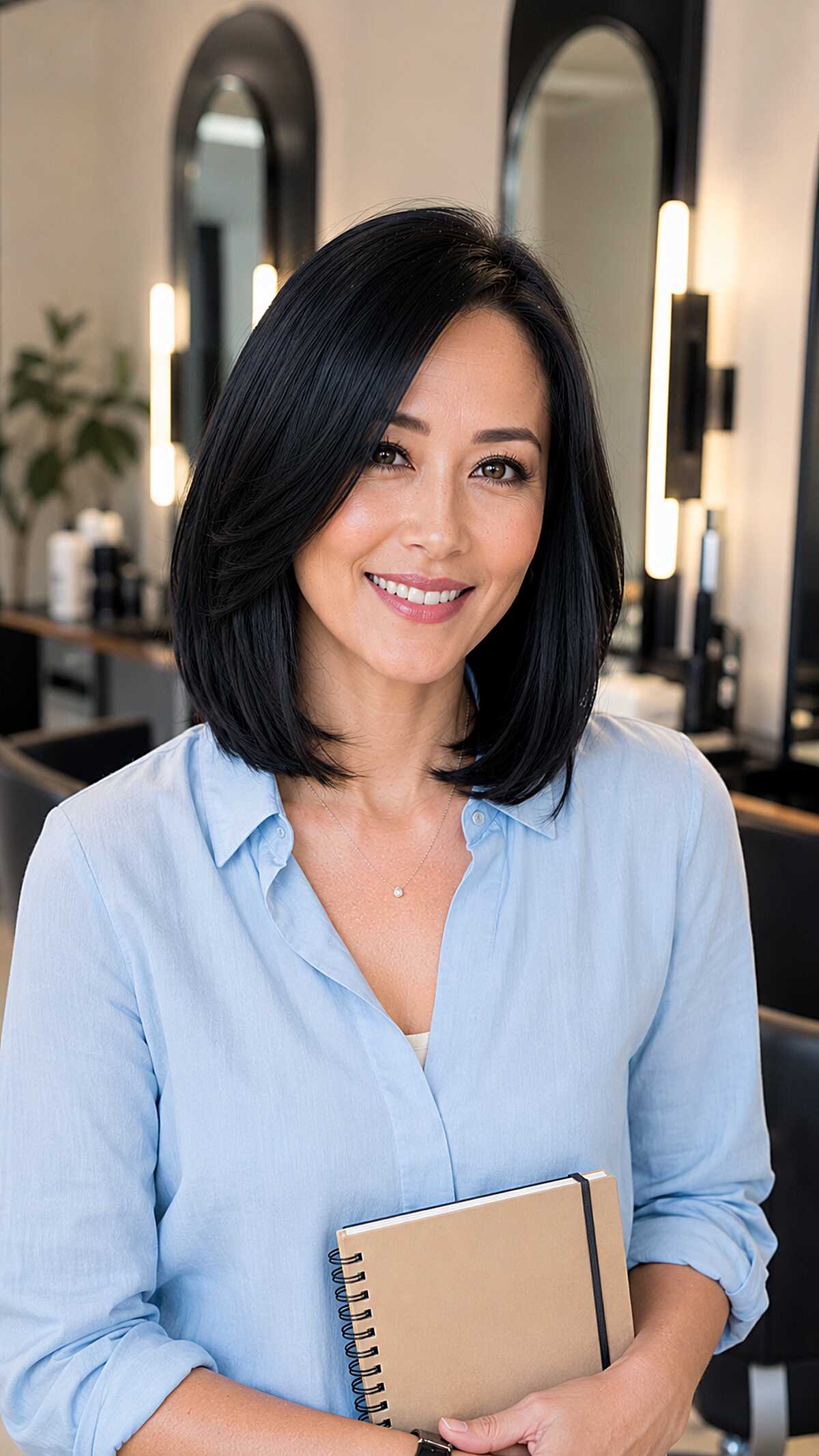 Clean medium-length black lob with invisible layers