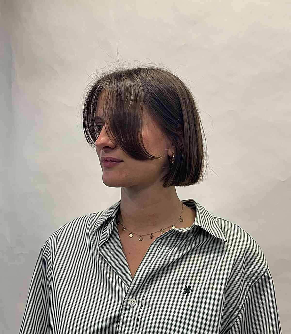 Stylish Blunt Short Bob with Long Curtain Bangs
