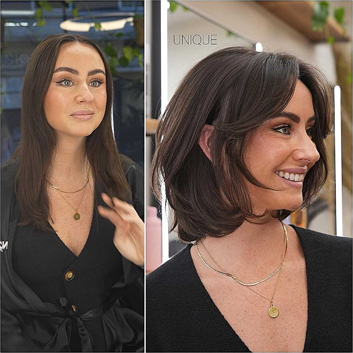 Before and After: Long to Layered Brunette Bob With Curtain Fringe