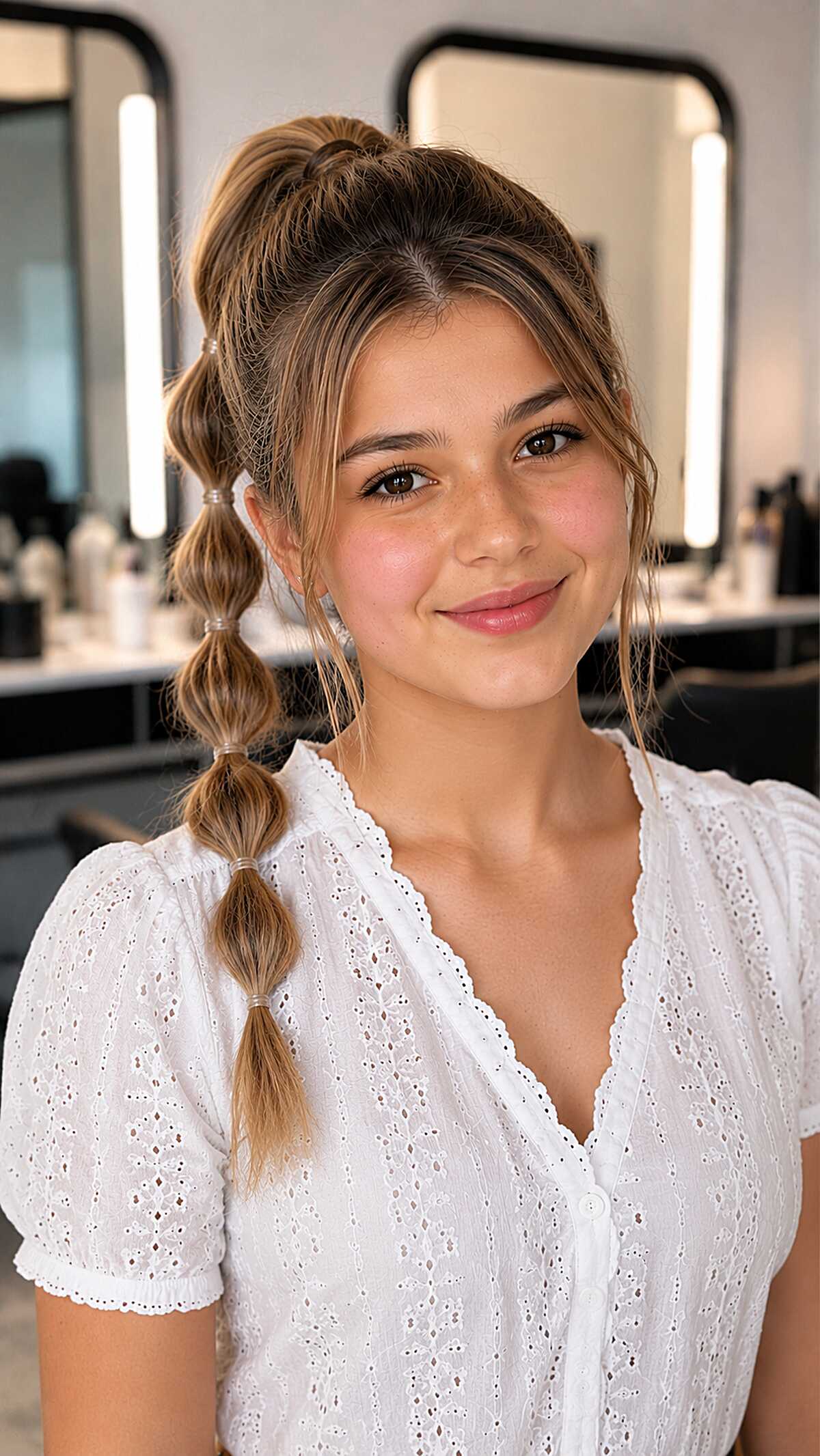 Bubble Ponytail with Soft Tendrils at the Hairline