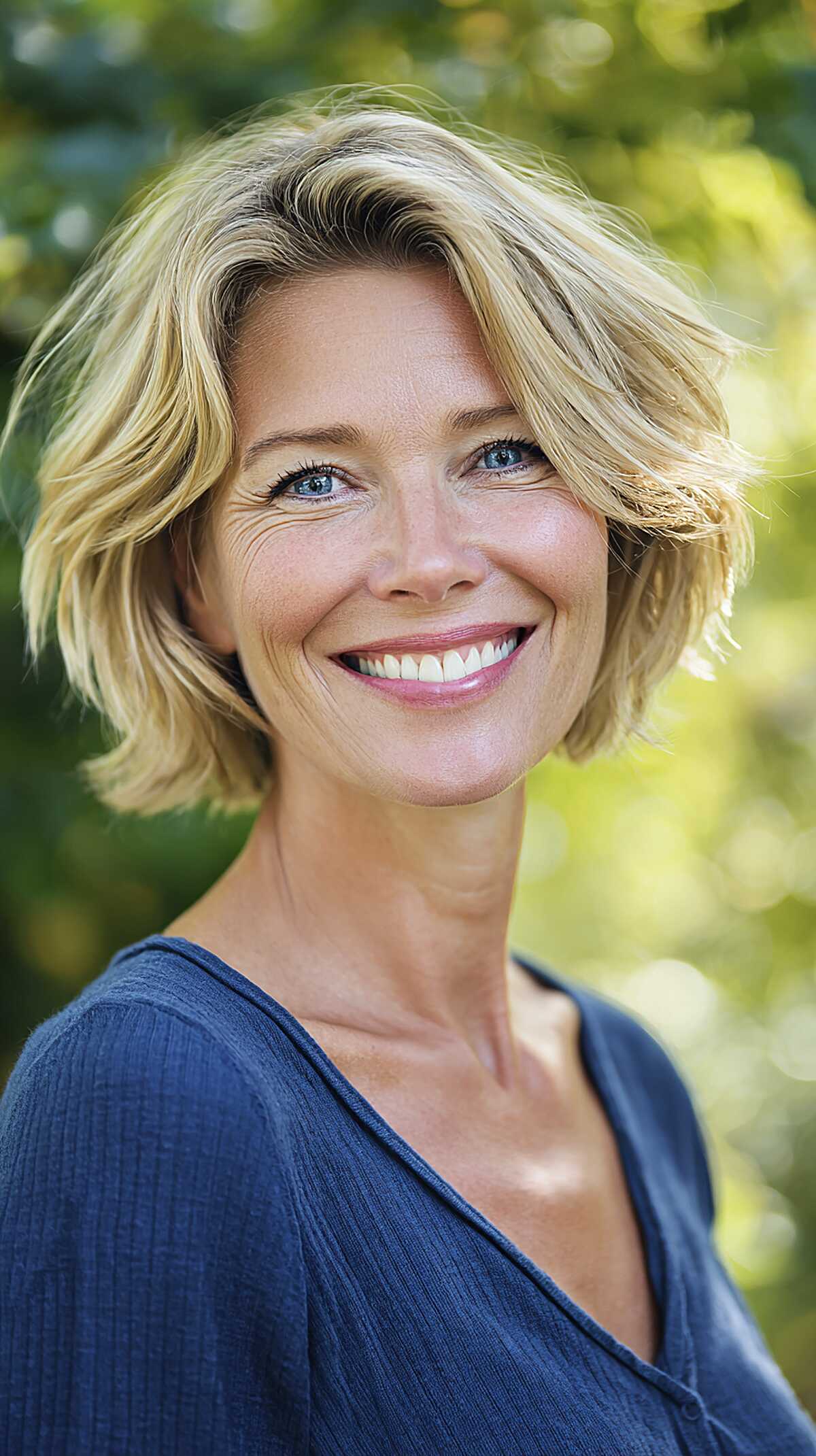 Chin-Length Blonde Bob with Relaxed Wave and Deep Side Part
