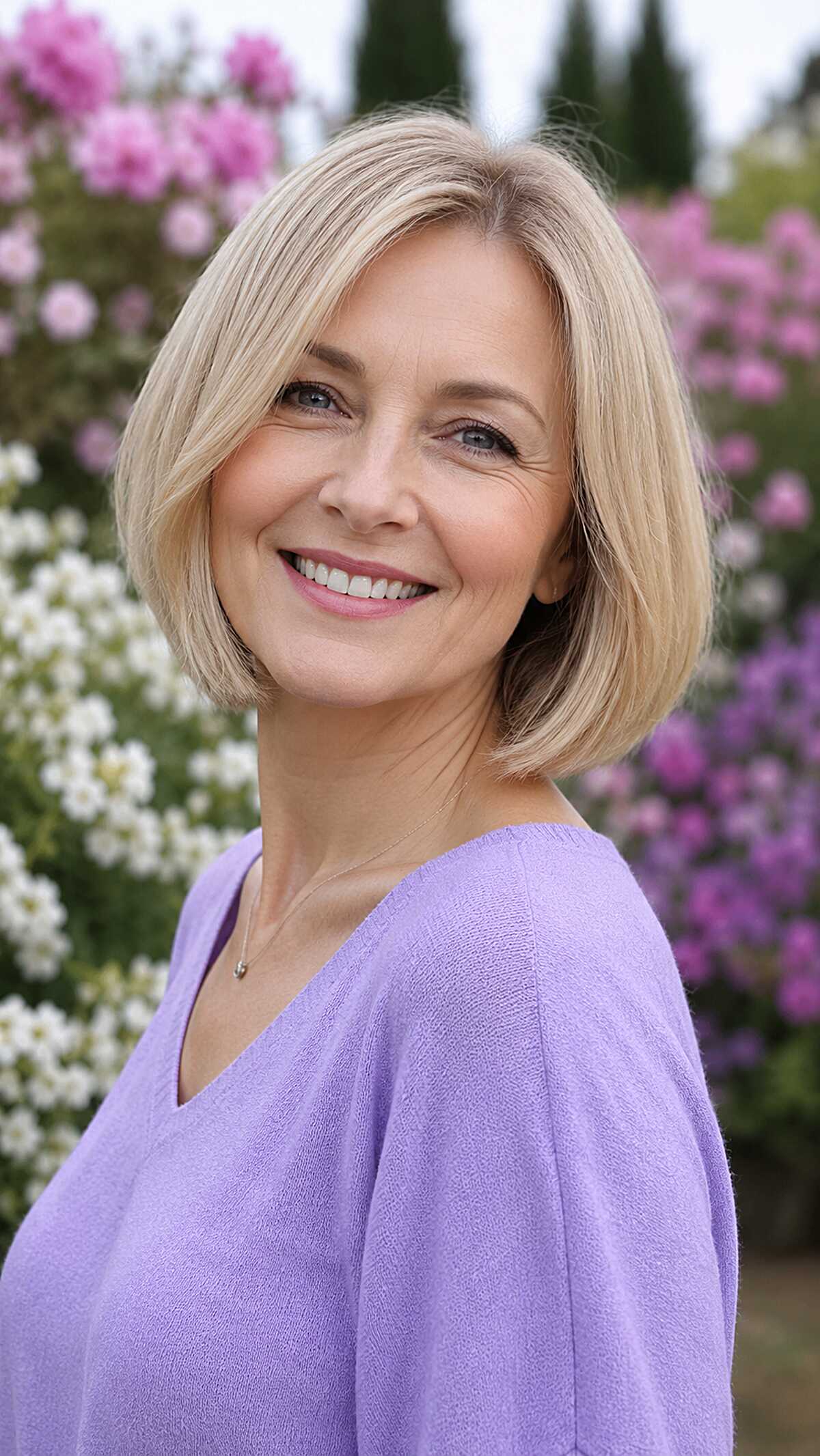 Clean Blonde Chin Bob with Beveled Perimeter