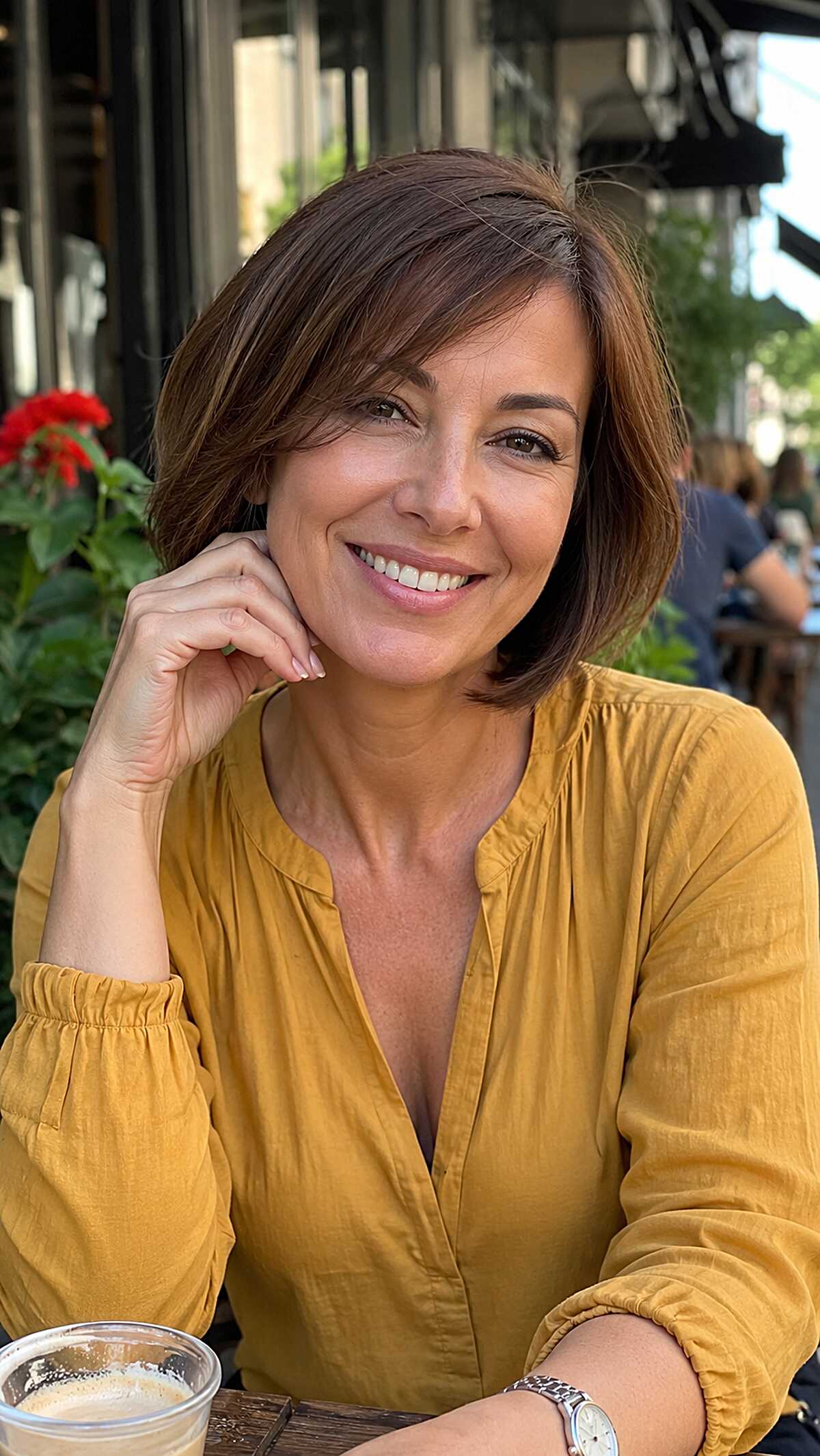 Side-Swept Brunette Bob with Tapered Ends