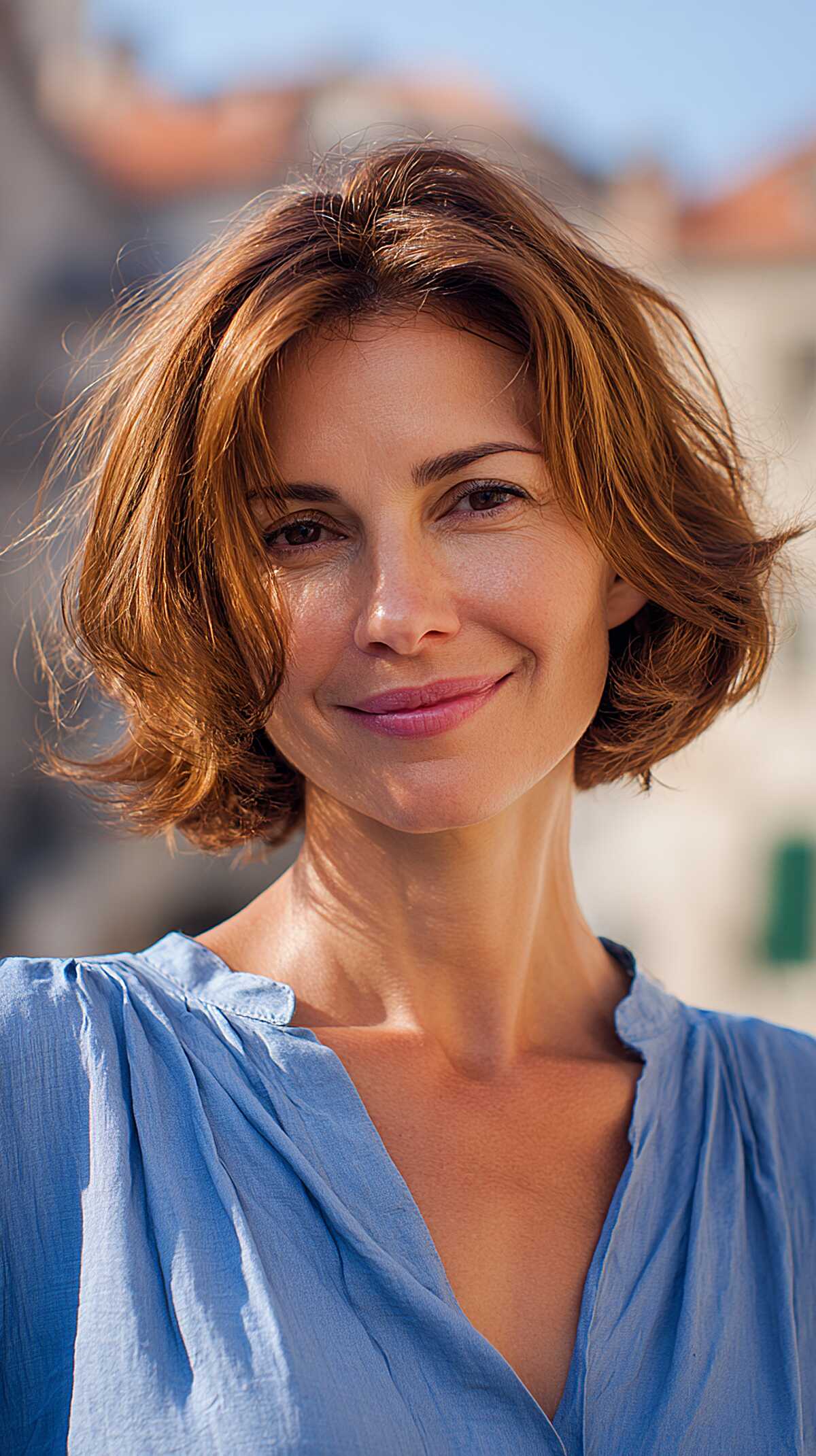 Warm Auburn Chin-Length Bob with Loose Natural Movement