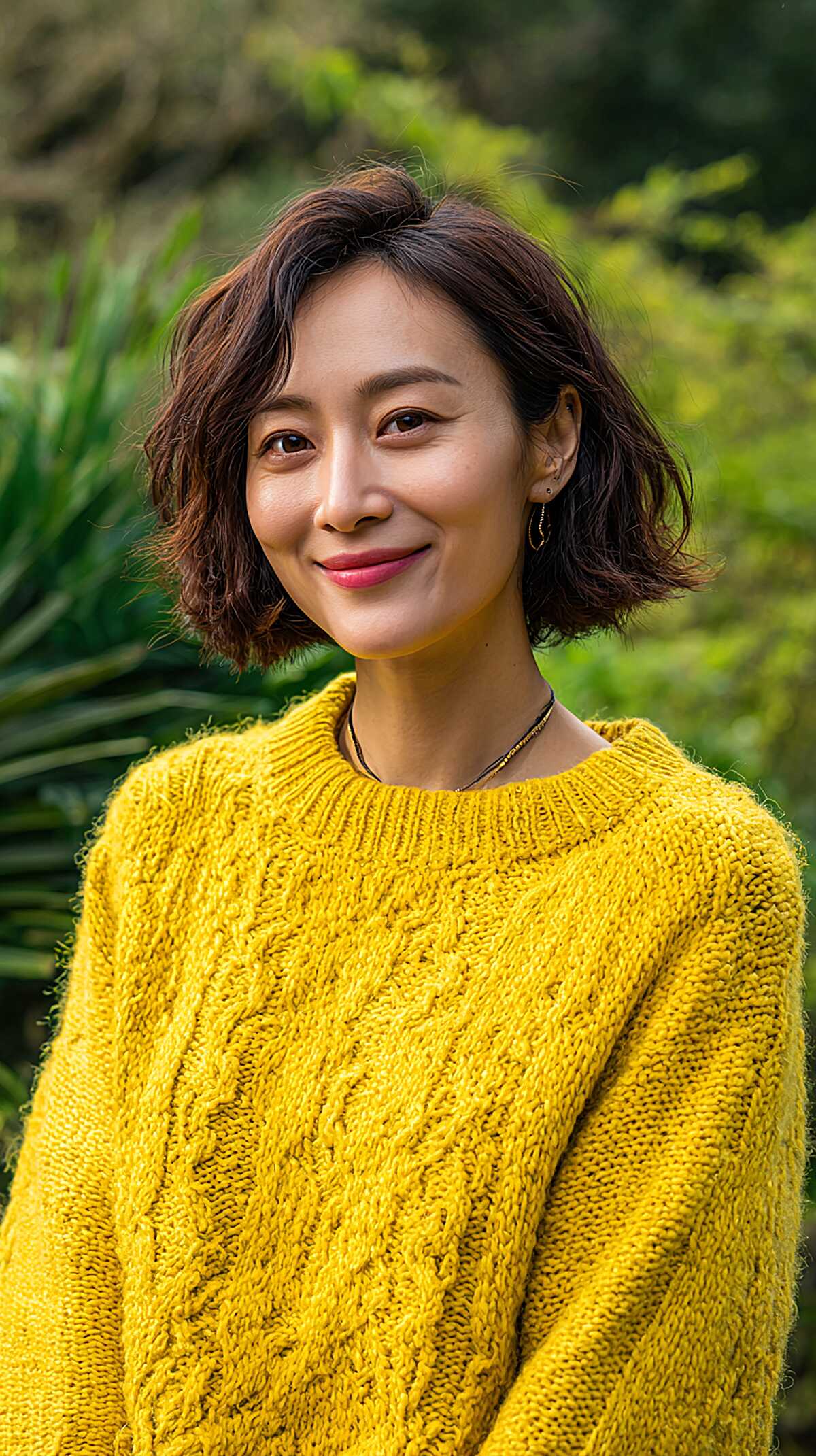 Wavy Dark Chocolate Chin Bob with Natural Bend and Off-Center Part