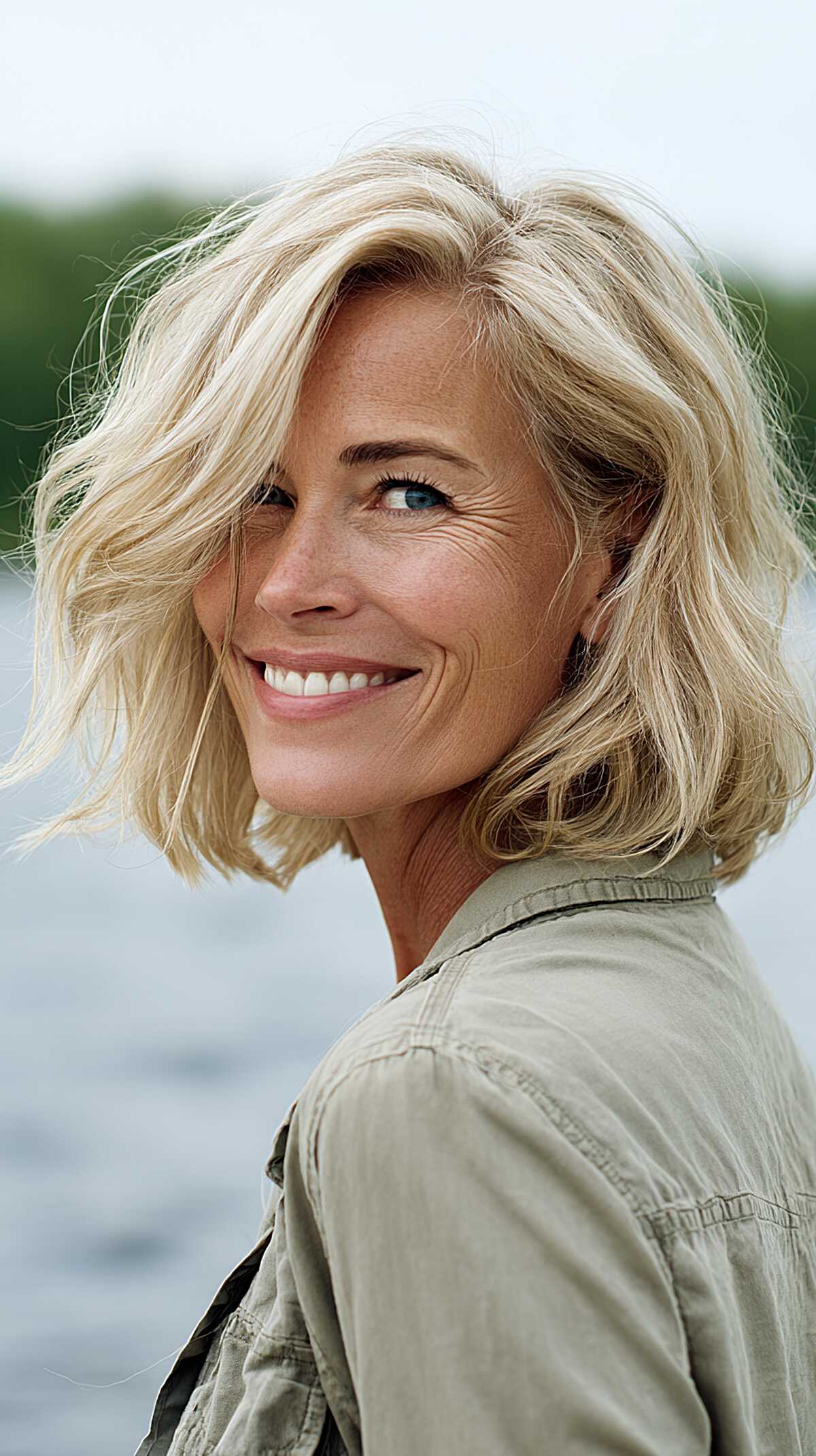 Windswept Blonde Bob with Loose Bend and Soft Layering