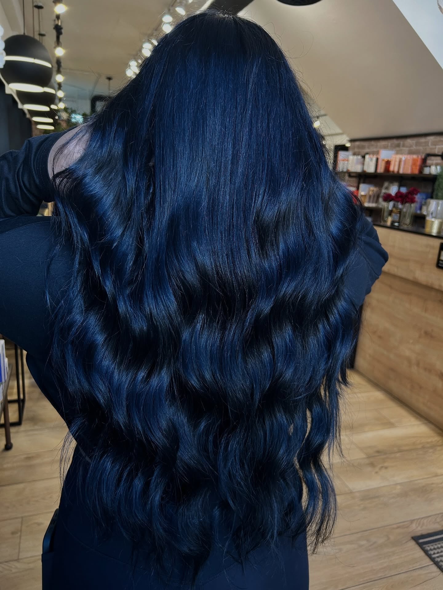 Luxurious Navy Long Wavy Hair with Depth