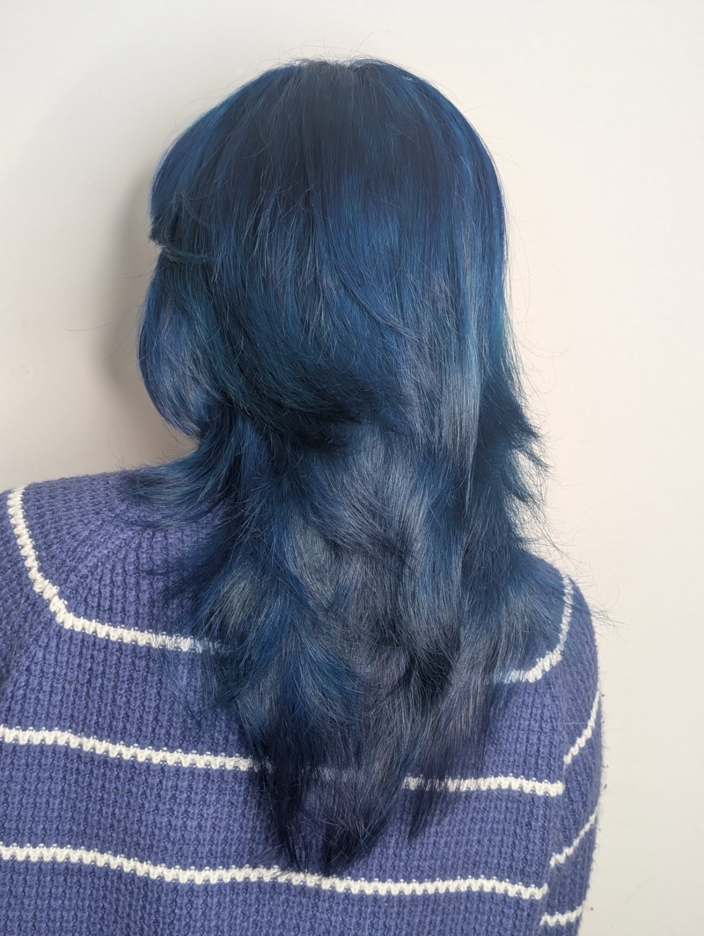 Dynamic Navy Long Layered Hair with Subtle Texture