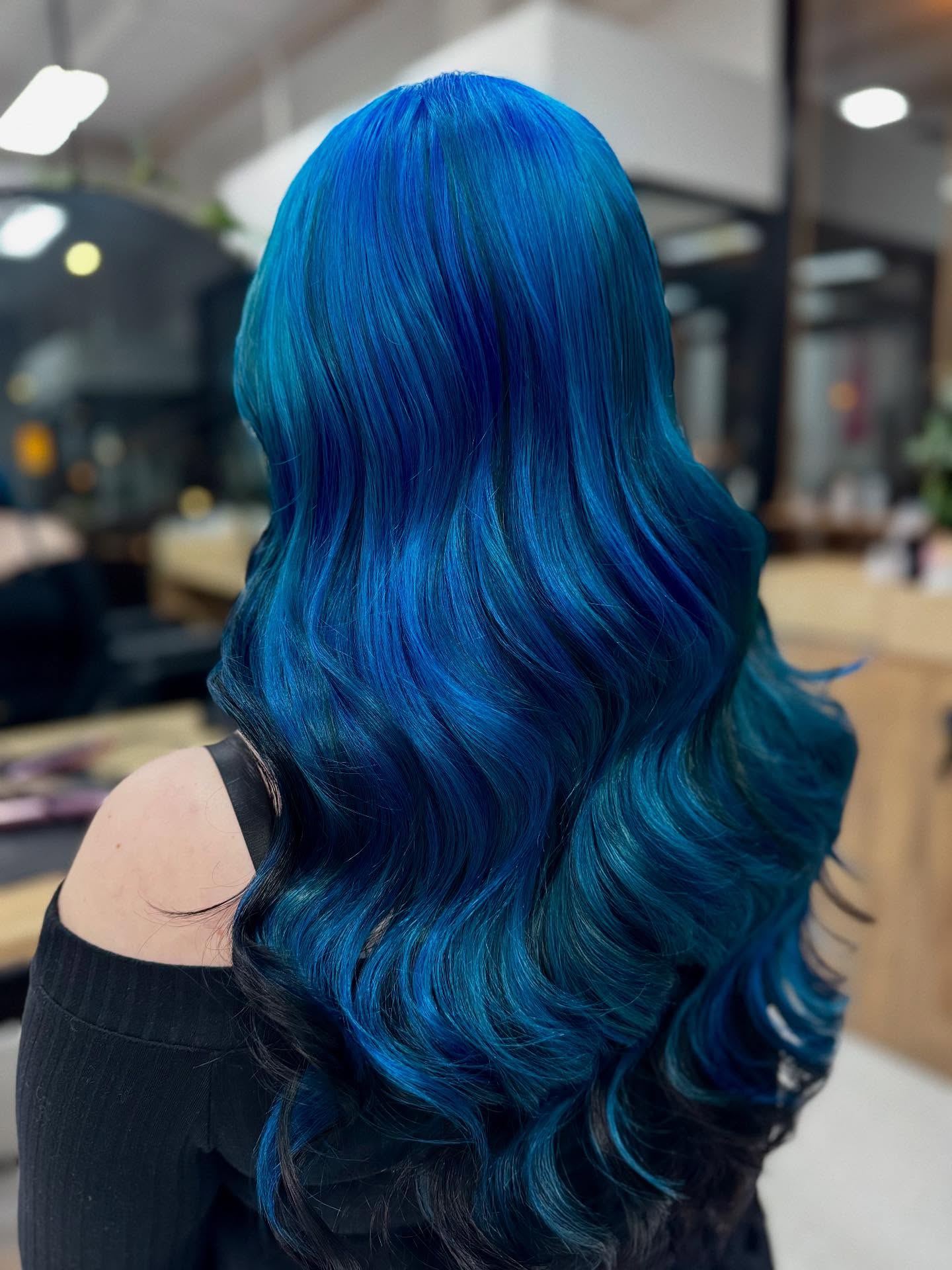 Vibrant Navy Long Cascading Waves