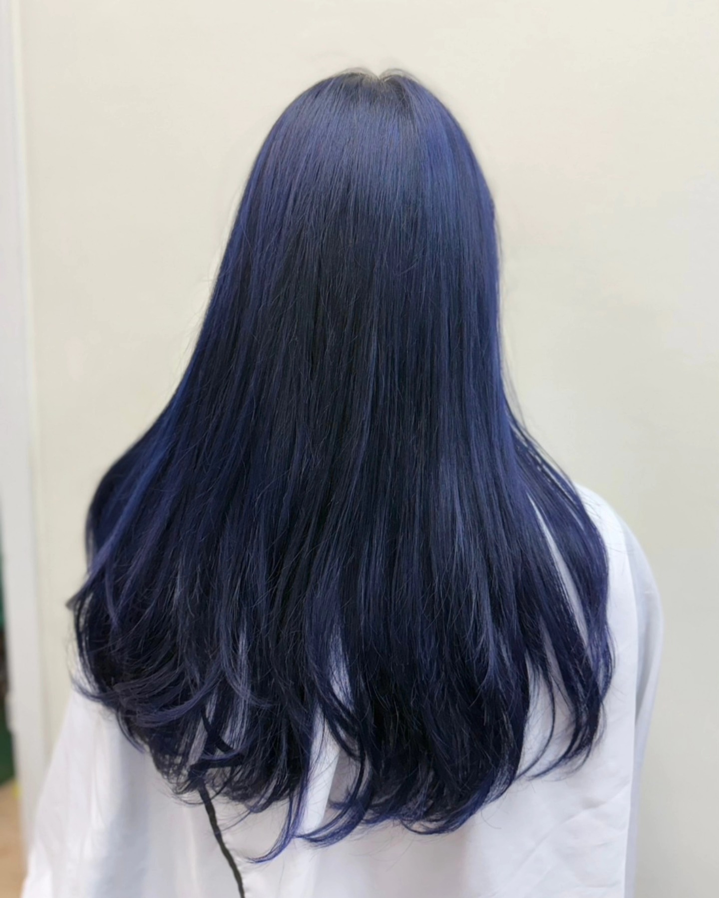 Deep Navy Mid-Back Straight Cut with Soft Face-Framing Layers